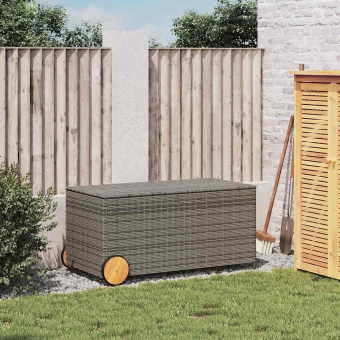 vidaXL - Tuinbox - met - wielen - 190 - L - poly - rattan - grijs