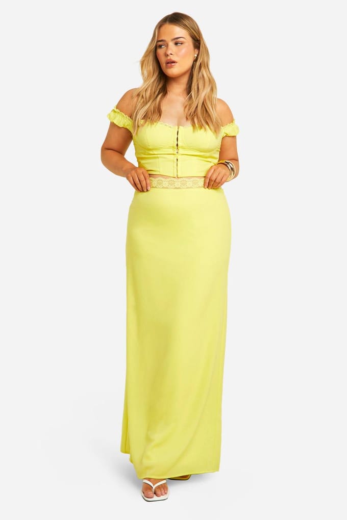 boohoo Dames Plus Geweven Maxi-Rok | Lemon | Maat: 26