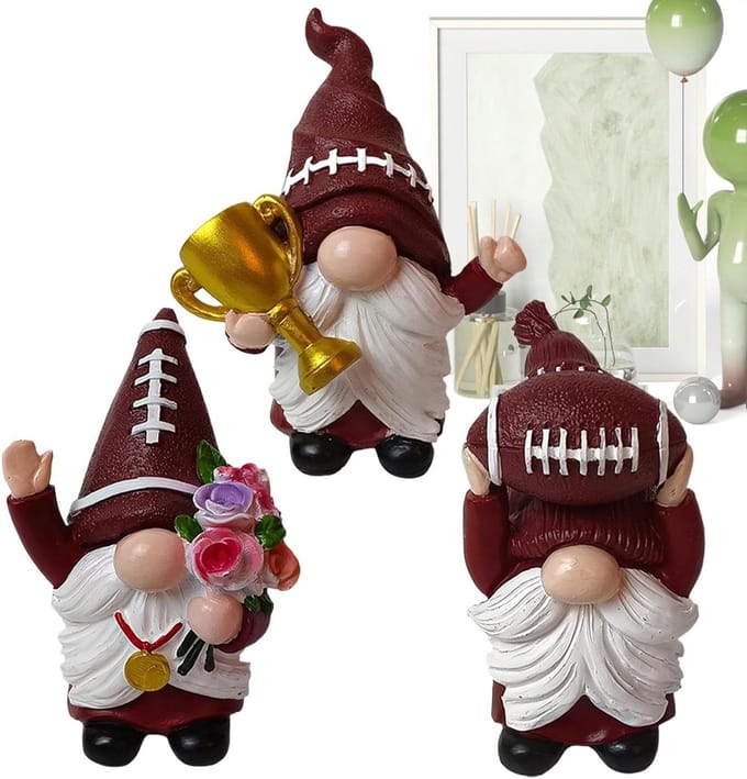 Dwergen Beeldjes Set - Tuinfiguren Voetbal - Decoratie Binnen Buiten - Weerbestendig Hars - 3 Stuks - Multicolor