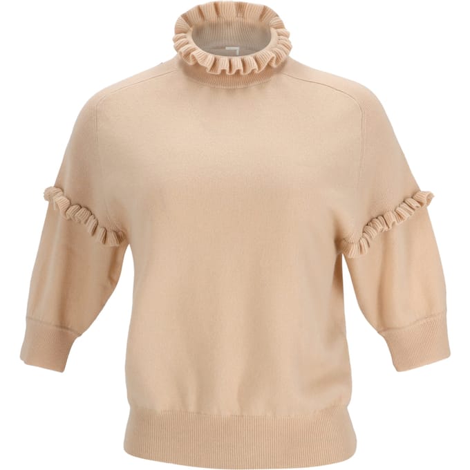 Chloé trui met ruches en korte mouwen in beige kasjmier