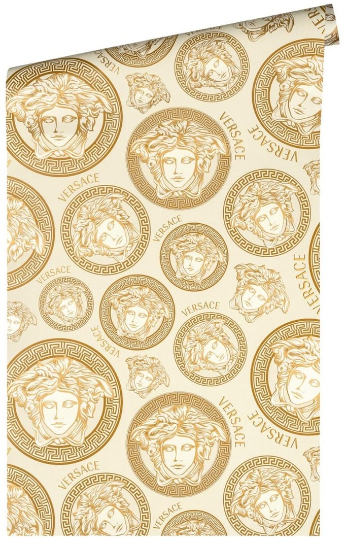 "MEDUSA HOOFD" SATIJN GLANZEND BEHANG | Design - goud wit - A.S. Création Versace 5