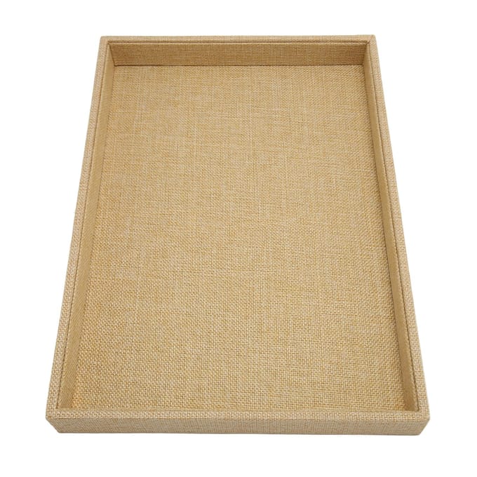 Sieraden Display Tray Stapelbare Platte Sieraden Organizer Linnen Vitrine Display voor Kettingen beige