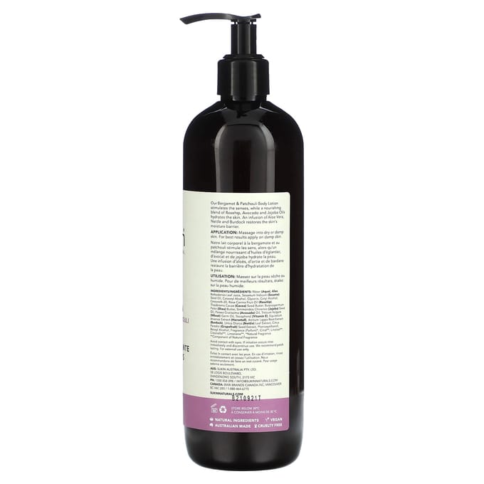 Sukin, Lotion Hydratante pour le Corps, Bergamote & Patchouli, 16,9 fl oz (500ml) black