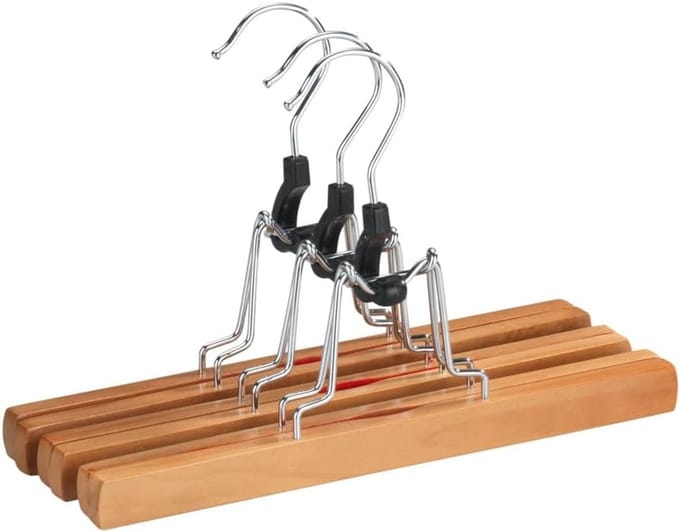 Famanu – Houten broekklemhangers, set van 3, compact en ruimtebesparend