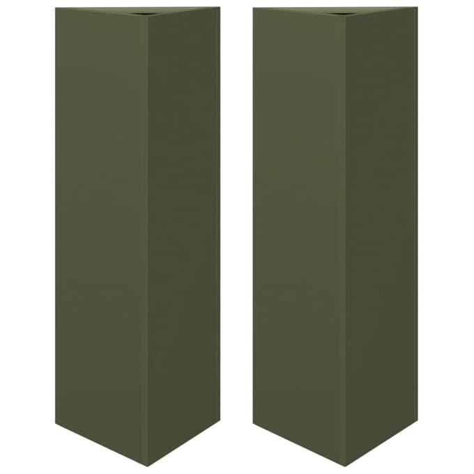 vidaXL - Plantenbakken - 2 - st - driehoek - 30x26x75 - cm - staal - olijfgroen