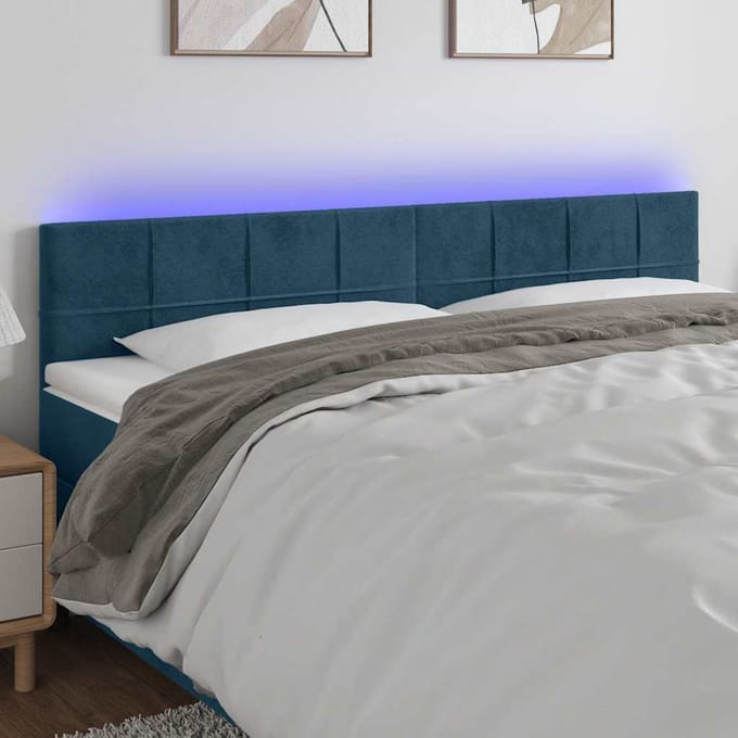 vidaXL - Hoofdbord - LED - 200x5x78/88 - cm - fluweel - donkerblauw