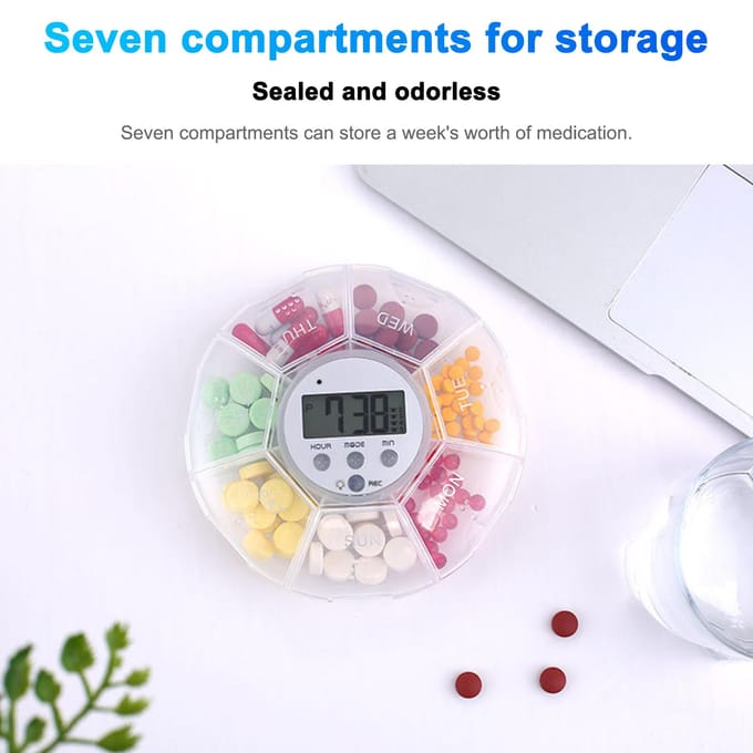 Stofdicht gescheiden pillenorganizer, pillendoosje, elektronische timer, wekker, herinneringsmedicijn wit