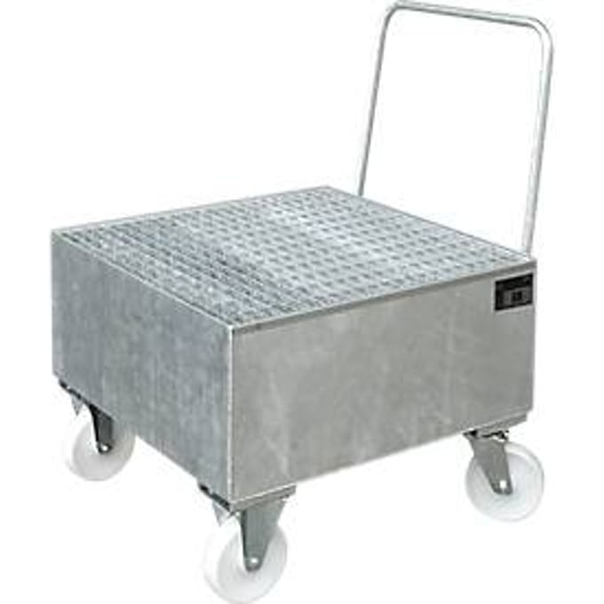 Stalen lekbak met wielen + greep, 800 x 800 mm, gegalvaniseerd