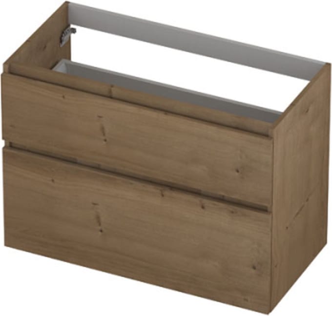 INK® wastafelonderkast 2 laden greeploos fineer eiken asymmetrisch 90x45x65cm, ash grey