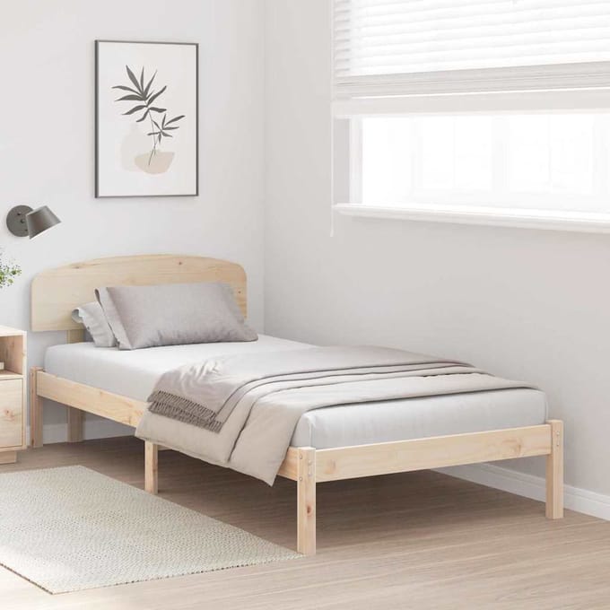 vidaXL - Bedframe - met - hoofdeinde - Naturel - 75 - x - 190 - cm - Massief - grenenhout