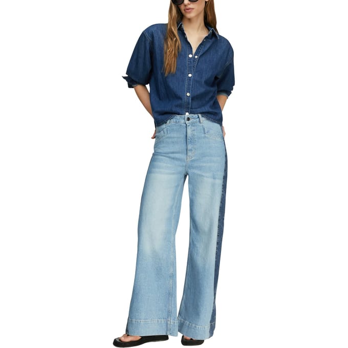 comma - female - ANNA - Jeans met wijde pijpen, hoge taille en contrasterende strepen