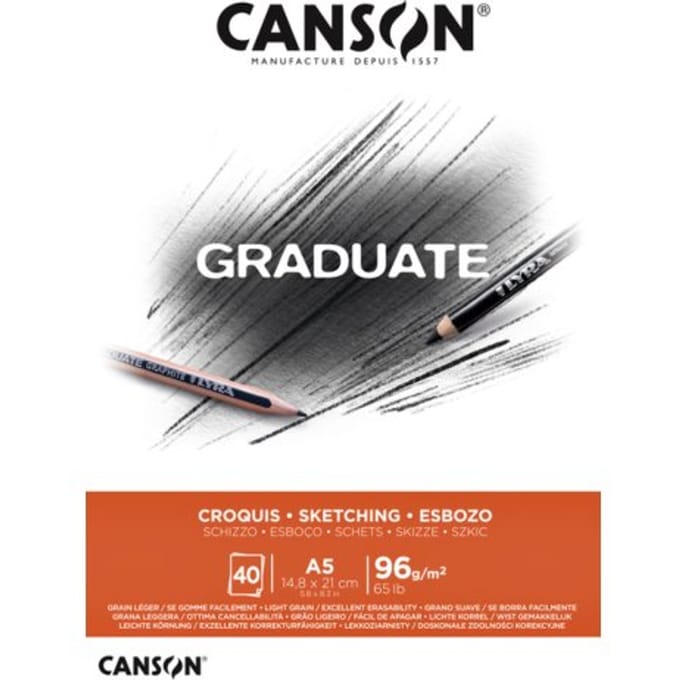 Schetspapier canson graduate sketch 40vel 96gr a5 Natuurlijk wit
