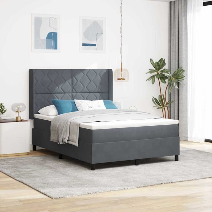 vidaXL - Boxspring - bed - met - hoofdeinde - Donkergrijs - 140 - x - 200 - cm - Fluweel