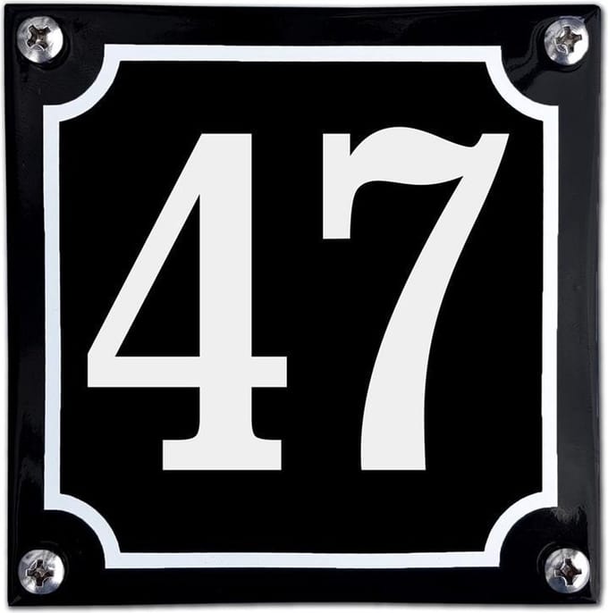 Zwart emaille huisnummer  - 47