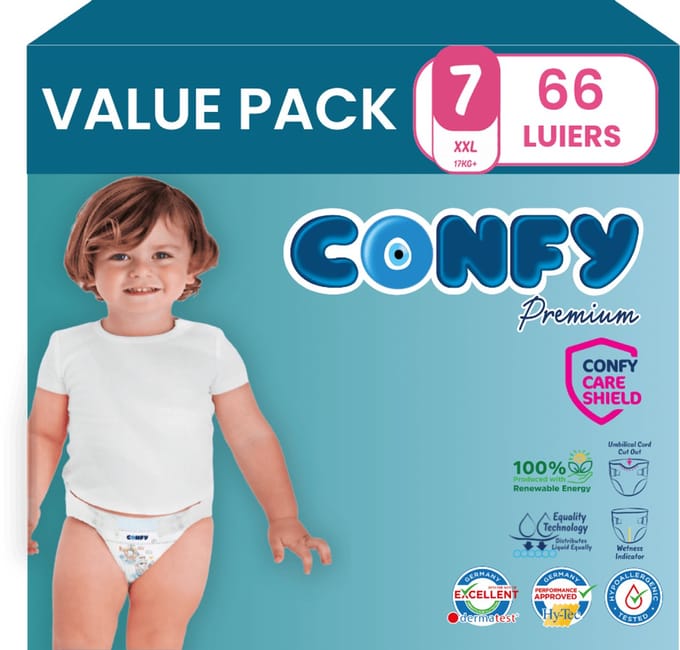 Confy Premium - Luiers Maat 7 (17+kg) - 66 Luiers - Value Pack
