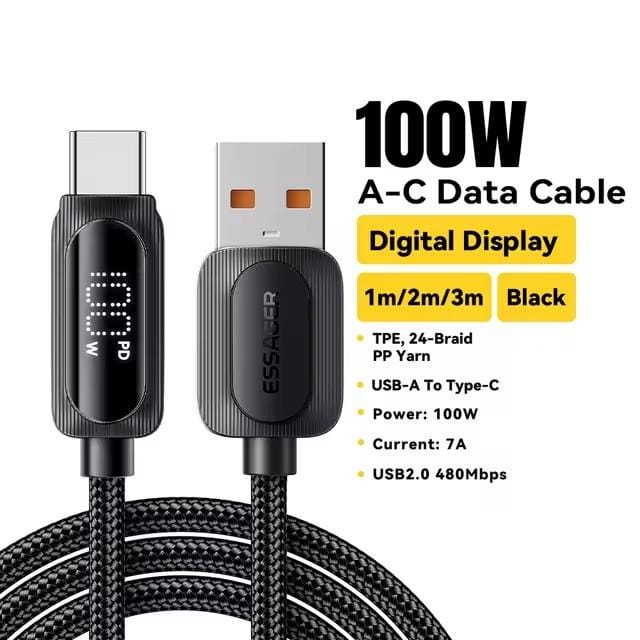 ESSAGER 100W USB-C-kabel met LED-display - 1m