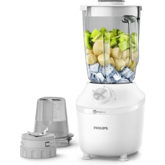 Blender mixeur - PHILIPS - HR2291/20 - Serie 3000 met hakmolen - 600W - 2L - Wit