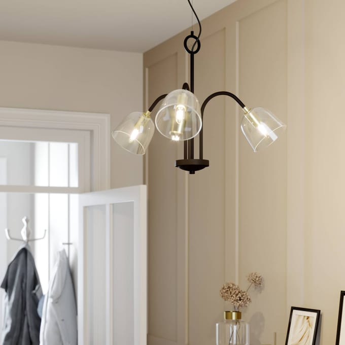 Lucande - hanglamp - 3lichts - glas, metaal - H: 51.5 cm - E14 - helder, zwart, messing
