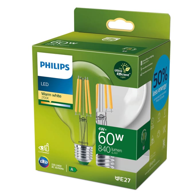Philips E27 LED lamp bol G95 4W 840lm 827 helder