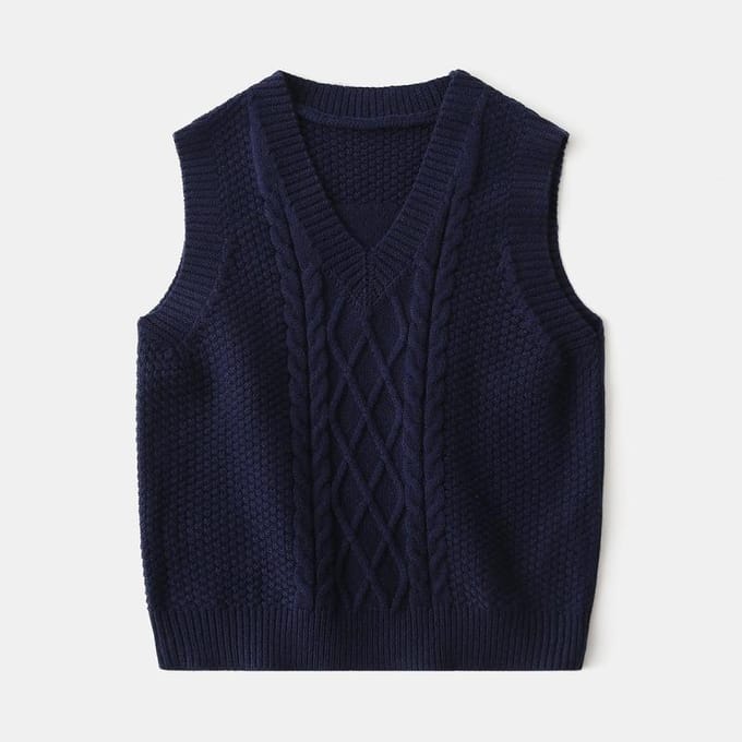 Pull pour enfants, Gilet pull jacquard uni à col en V pour garçons, Pull sans manches 120 naval