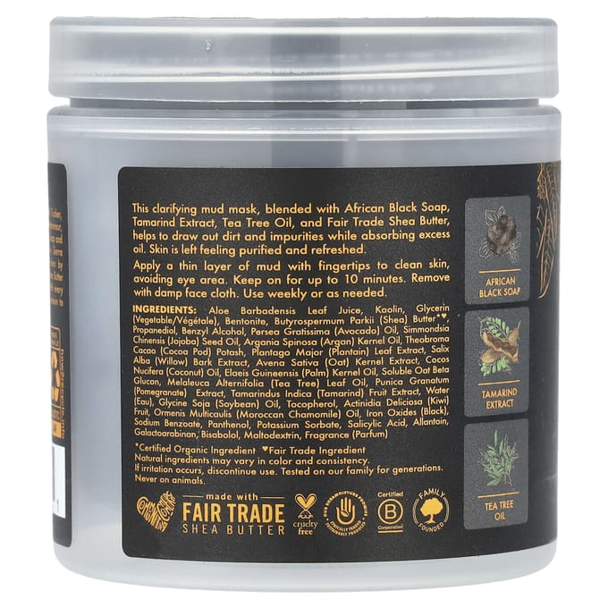 SheaMoisture, Masque de beauté purifiant à la boue, savon noir africain, 170 g (170g) gray