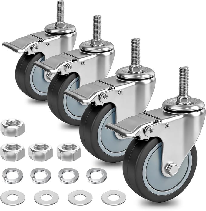 Set van 4 Zwenkwielen met Rem 100mm Industrieel Heavy Duty