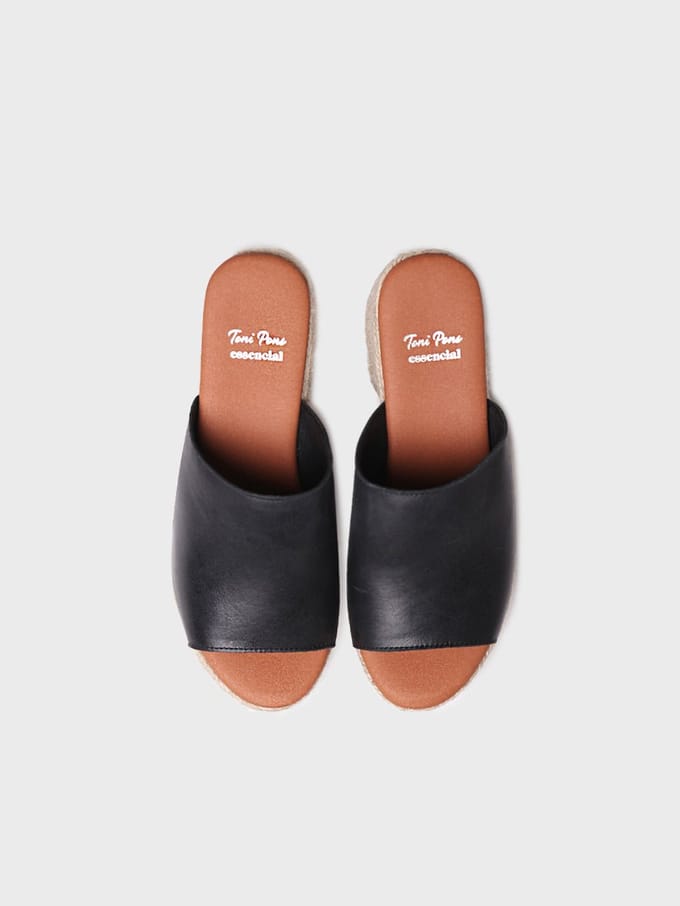 Leren espadrille zonder hiel met brede hak | ANDREA