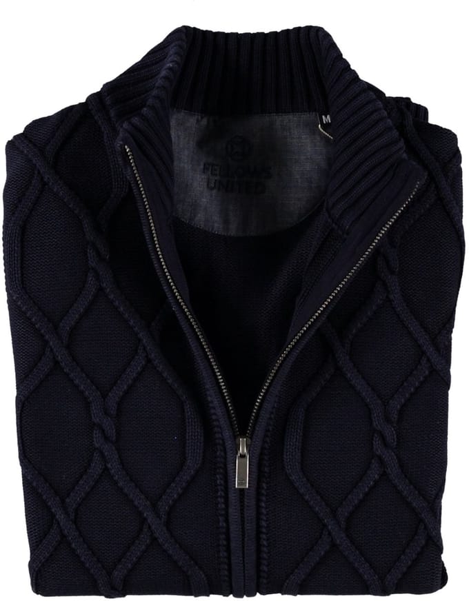 Fellows United Cardigan Vest Cable Overdye Navy (22.1115 - 110)