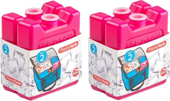Plasticforte kleine koelelementen - 4x stuks - 100 grams - 7 x 8 cm - roze - plastic