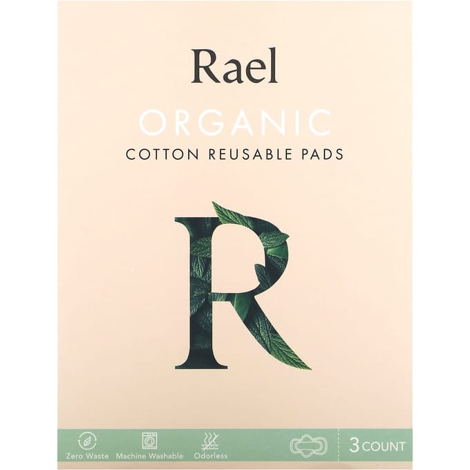 Rael, biologisch katoen herbruikbare pads, verpakking van 3 white