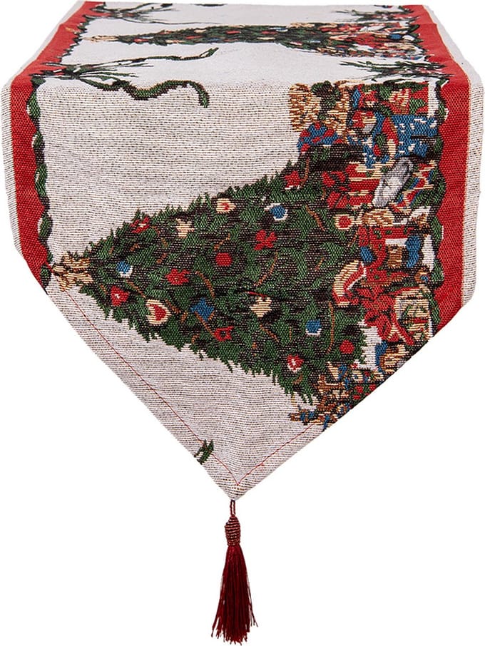 Clayre & Eef Tafelloper Kerst 33x180 cm Beige Polyester