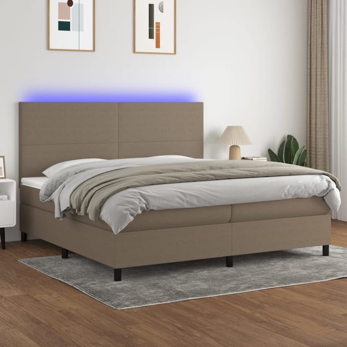 vidaXL - Boxspring - met - matras - en - LED - stof - taupe - 200x200 - cm