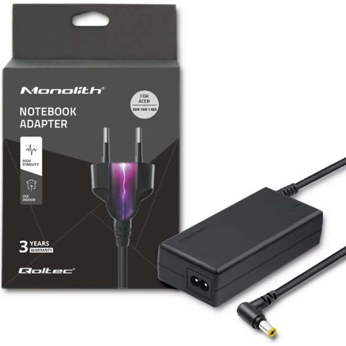 Qoltec laptopstroomadapter voor Acer 30W |   19V |   1,58A |   5.5*1.7 |   Stroomkabel