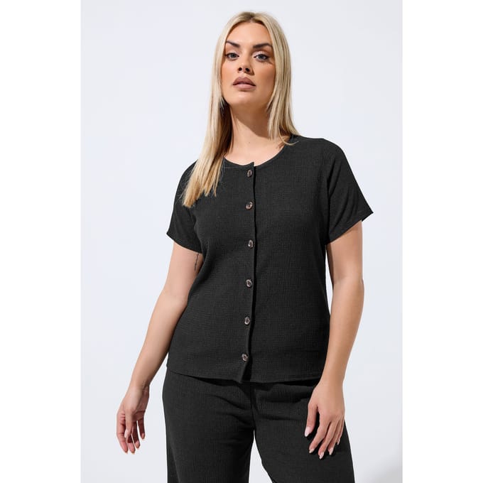 Limited Collection Zwarte Crinkle Top Met Korte Mouwen Size 48