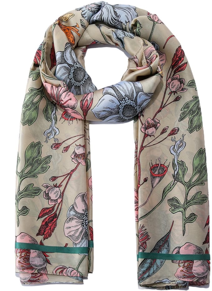 Emilie scarves - sjaal - bloemenprint - lang - satijn - Beige