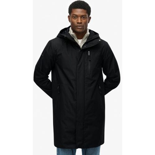 Superdry Tech Parka met Langere Achterkant en Capuchon Black Grootte: S