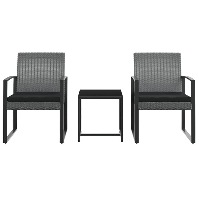 vidaXL - 3-delige - Tuinset - met - kussens - polypropeen - rattan - donkergrijs