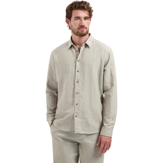 No Excess Shirt vertical small stripe with li taupe