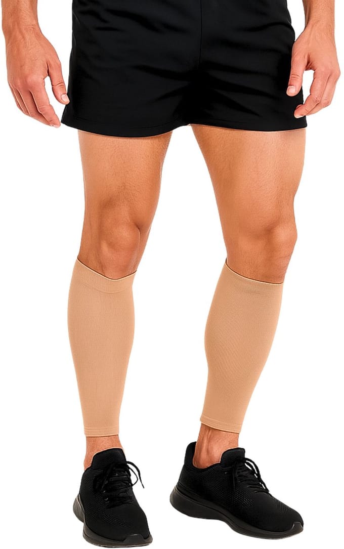 KANGKA Compressie Kuitbrace maat S - Scheenbeen Brace - Calf Compression Sleeve - Elastisch Scheenbeen bandage - Beige