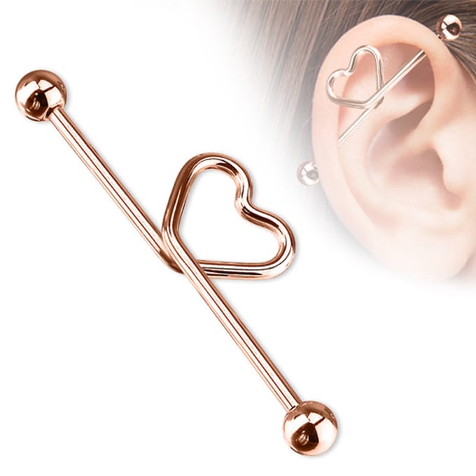Industrial piercing hartje - rose goud - LMPiercings