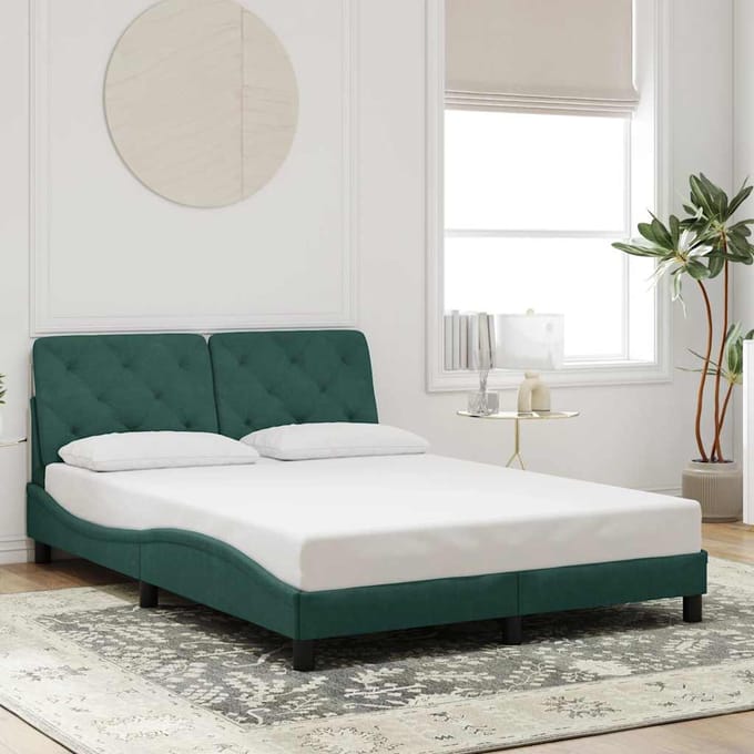 vidaXL - Bedframe - zonder - matras - 140x200 - cm - fluweel - donkergroen