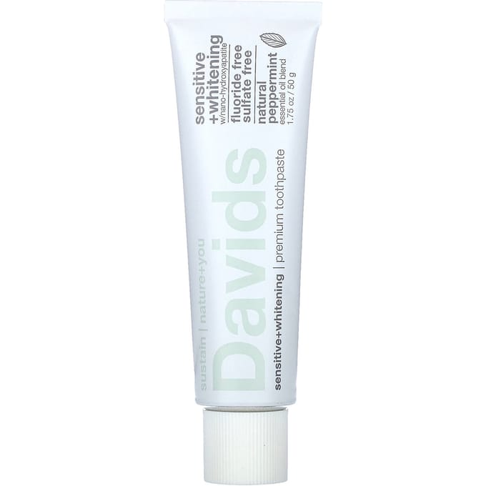 Davids, Premium Toothpaste, Sensitive Whitening, Natural Peppermint, 1.75 oz (50 g) white