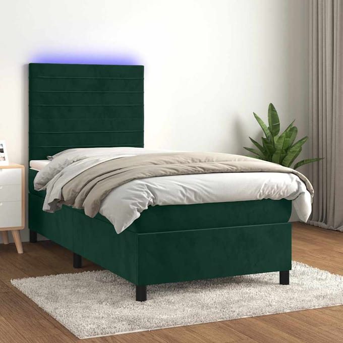 vidaXL - Boxspring - met - matras - en - LED - fluweel - donkergroen - 80x200 - cm
