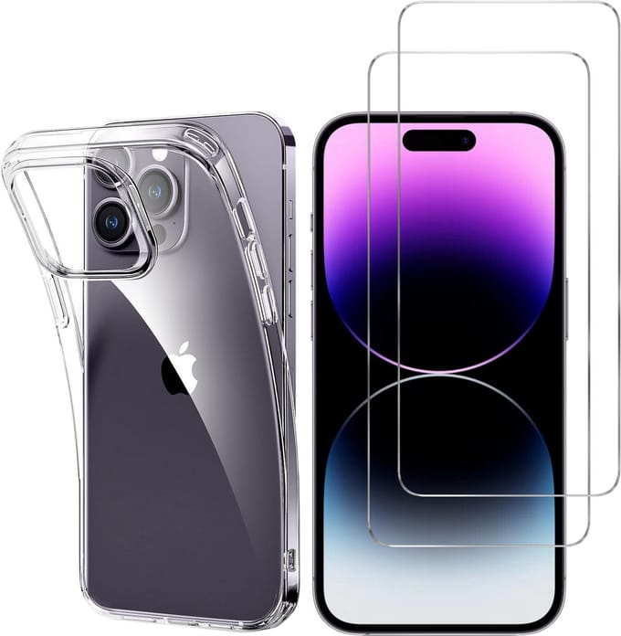 iPhone 15 Pro Max Hoesje backcover Shockproof siliconen Transparant met geïntegreerde magnetische cirkel + 2 gehard glazen screenprotectors + 2 Camera Protector van glas