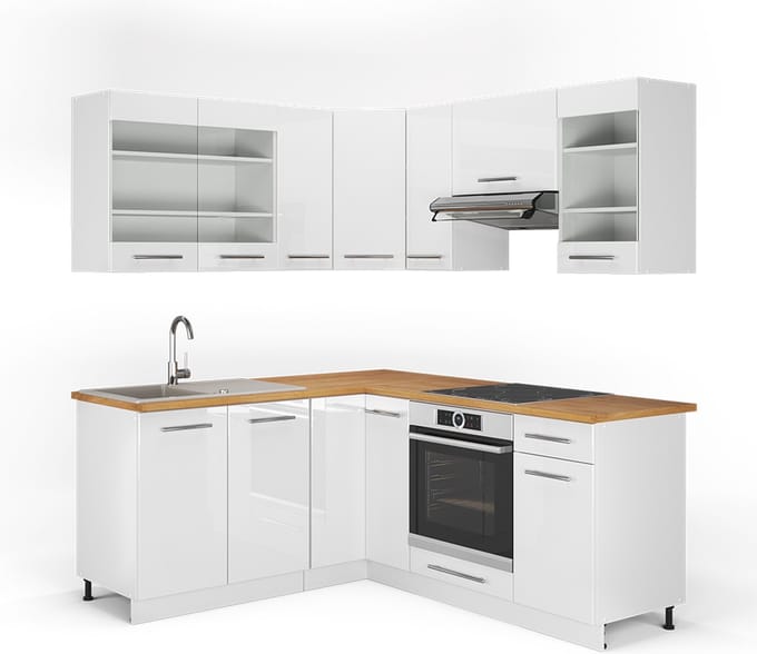 Vicco Hoekkeuken Fame-Line, Wit Hoogglans/Wit, 190 x 160 cm, WB Eik