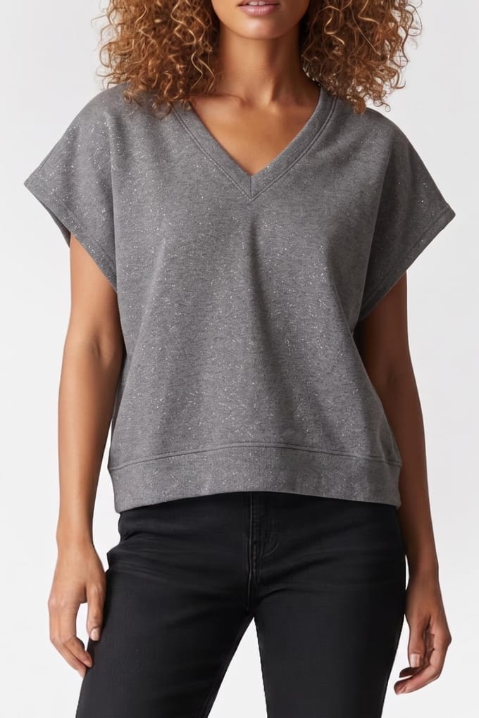 Studio Anneloes V-neck Top Grey Sparkle Maat: XL | Sweaters Outlet | Dames | Grijs
