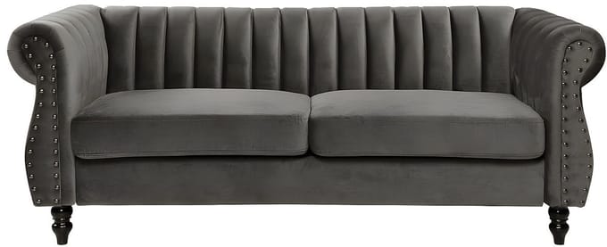 Vente-unique Driezitsbank Chesterfield van fluweel TRUMBO - Antraciet