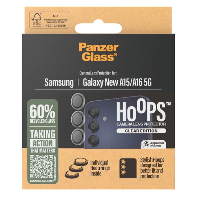 PanzerGlass Screenprotector geschikt voor Samsung Galaxy A16 Glazen | PanzerGlass Hoops Camera Lens Protector - Case Friendly