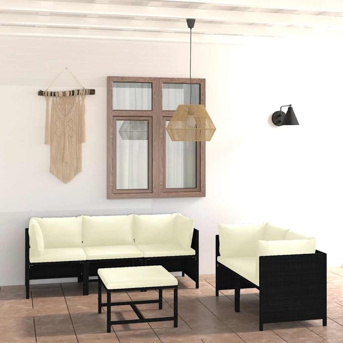 vidaXL - 6-delige - Loungeset - met - kussens - poly - rattan - zwart