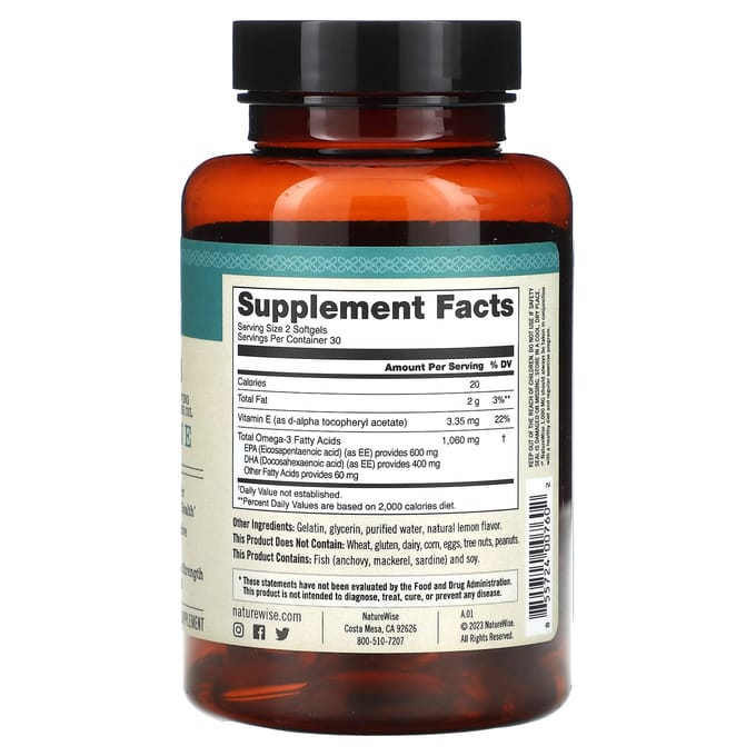 Omega 3 Plus Vitamine E, 60 Softgels
